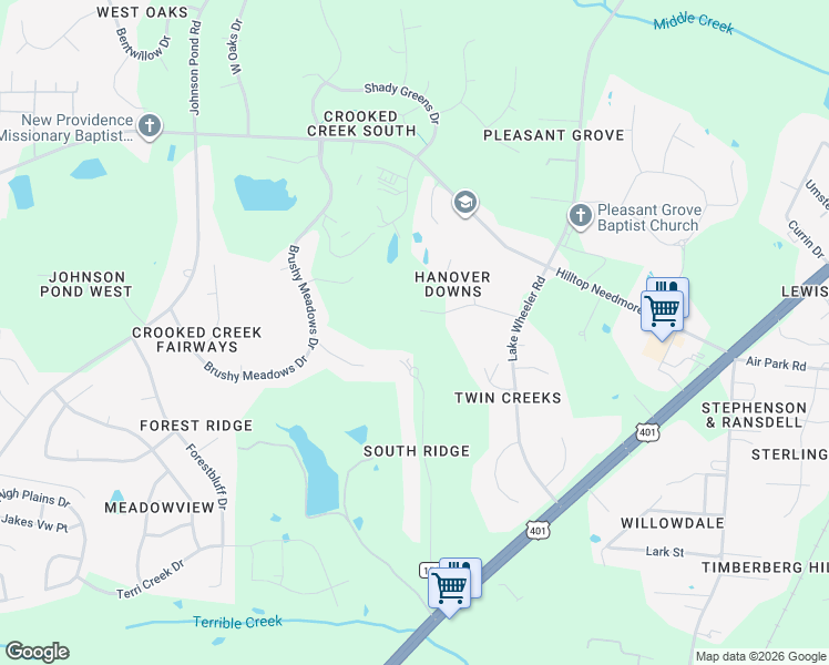 map of restaurants, bars, coffee shops, grocery stores, and more near 4532 South Ridge Drive in Fuquay-Varina