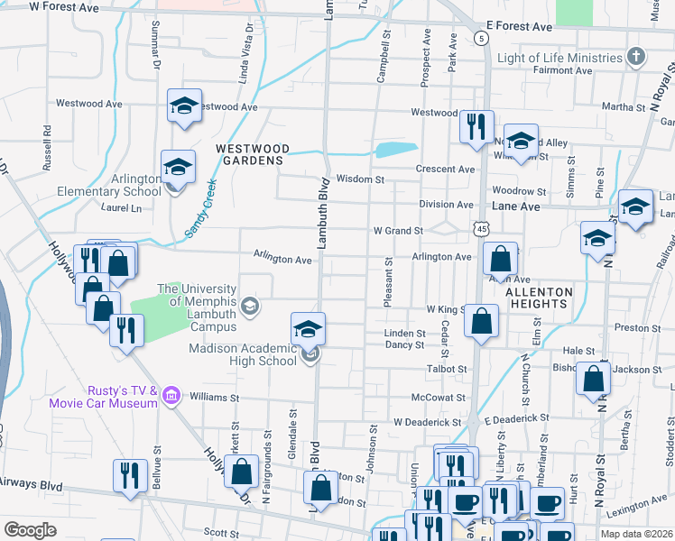 map of restaurants, bars, coffee shops, grocery stores, and more near 420 Princeton Street in Jackson