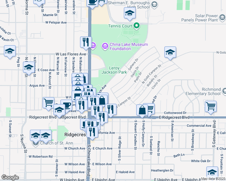 map of restaurants, bars, coffee shops, grocery stores, and more near 236 Kashmir Lane in Ridgecrest