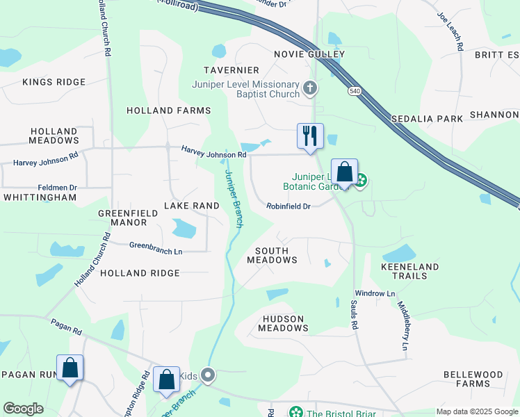 map of restaurants, bars, coffee shops, grocery stores, and more near 1113 Robinfield Drive in Raleigh