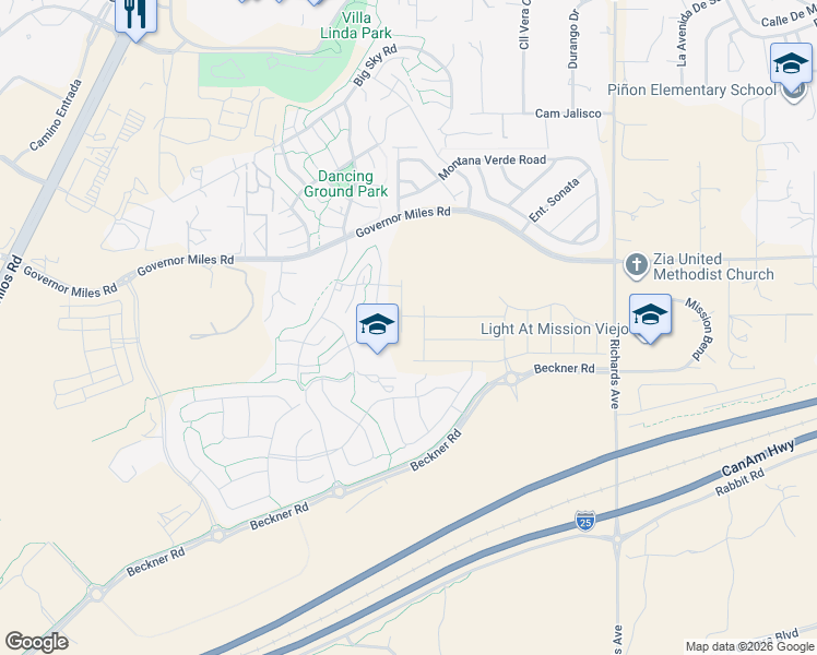map of restaurants, bars, coffee shops, grocery stores, and more near 4100 Soaring Eagle Lane in Santa Fe