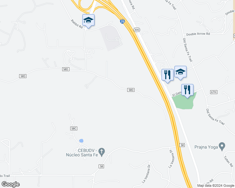 map of restaurants, bars, coffee shops, grocery stores, and more near 30 Old Agua Fria Rd E in Santa Fe