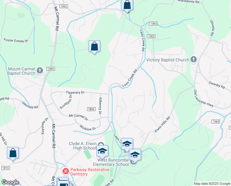 map of restaurants, bars, coffee shops, grocery stores, and more near 34 Friendly Way in Asheville