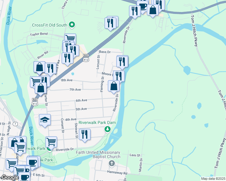 map of restaurants, bars, coffee shops, grocery stores, and more near 101 Rinks Circle in Columbia