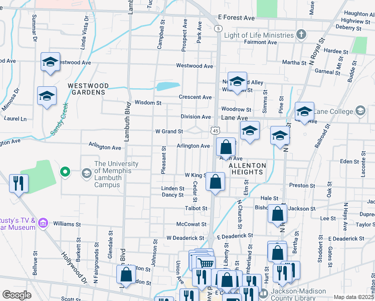 map of restaurants, bars, coffee shops, grocery stores, and more near 143 Arlington Avenue in Jackson
