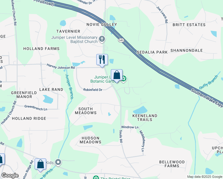 map of restaurants, bars, coffee shops, grocery stores, and more near 9300 Sauls Road in Raleigh