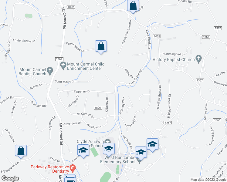 map of restaurants, bars, coffee shops, grocery stores, and more near 22 Tipperary Drive in Asheville