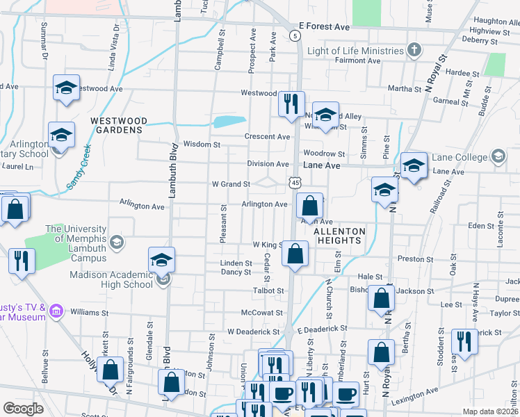 map of restaurants, bars, coffee shops, grocery stores, and more near 143 Arlington Avenue in Jackson