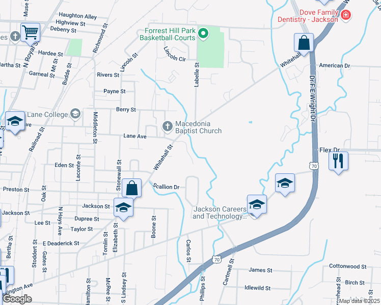 map of restaurants, bars, coffee shops, grocery stores, and more near 718 Whitehall Street in Jackson