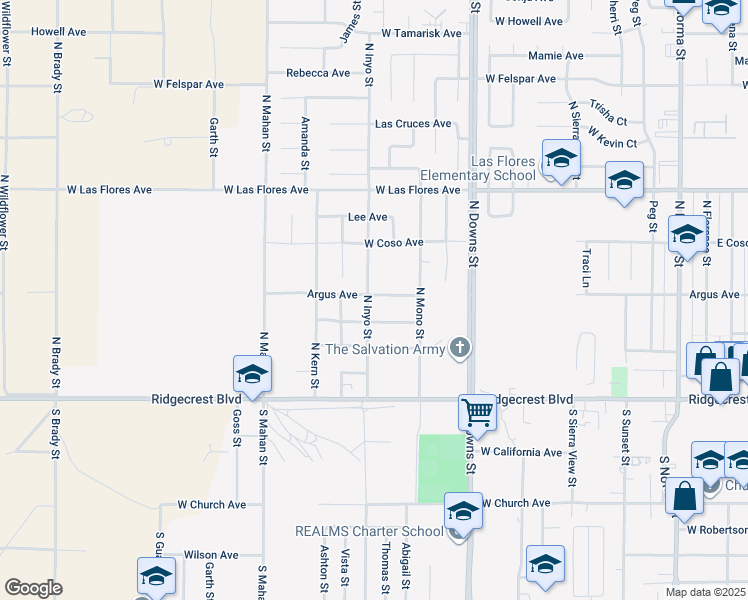 map of restaurants, bars, coffee shops, grocery stores, and more near 246 North Inyo Street in Ridgecrest