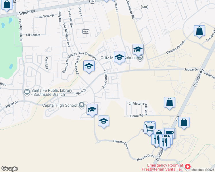 map of restaurants, bars, coffee shops, grocery stores, and more near 4464 Calle Turquesa in Santa Fe