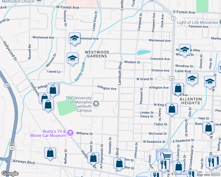 map of restaurants, bars, coffee shops, grocery stores, and more near 527 Arlington Avenue in Jackson
