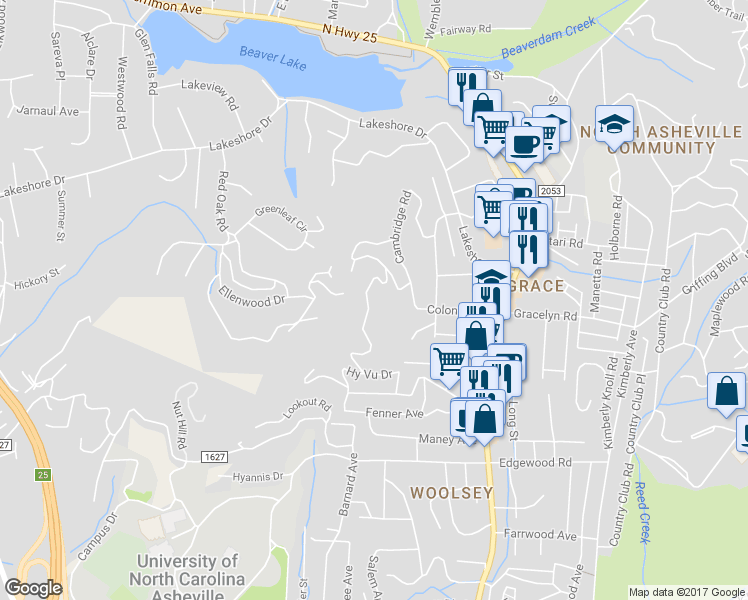 map of restaurants, bars, coffee shops, grocery stores, and more near 81 Horizon Hill Road in Asheville
