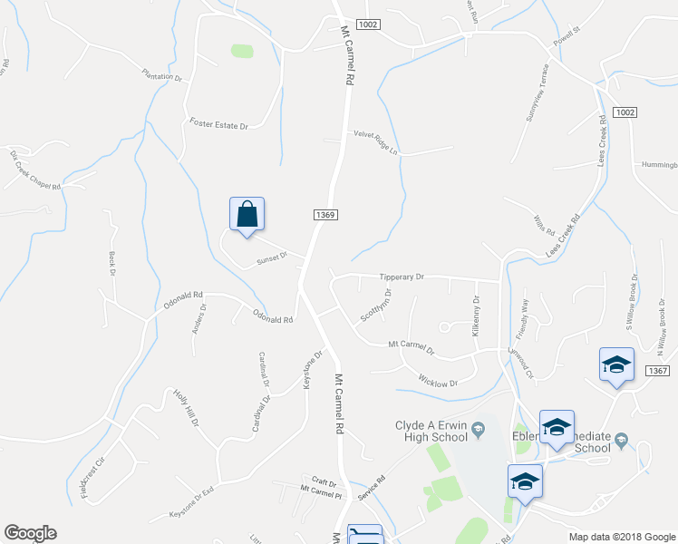 map of restaurants, bars, coffee shops, grocery stores, and more near 76 Tipperary Drive in Asheville