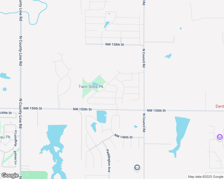 map of restaurants, bars, coffee shops, grocery stores, and more near 8209 Northwest 152nd Terrace in Edmond