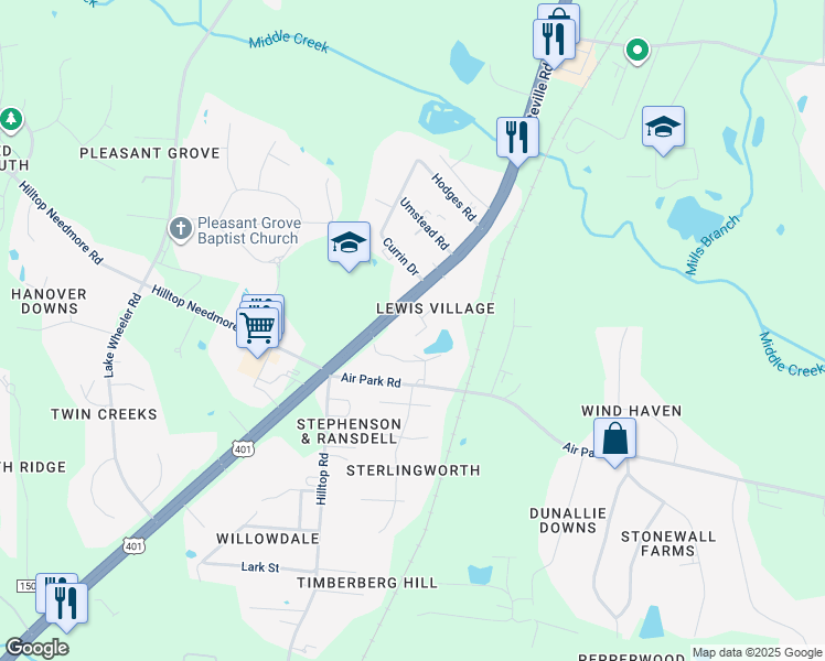 map of restaurants, bars, coffee shops, grocery stores, and more near 10212 Stephens Pond Drive in Fuquay-Varina