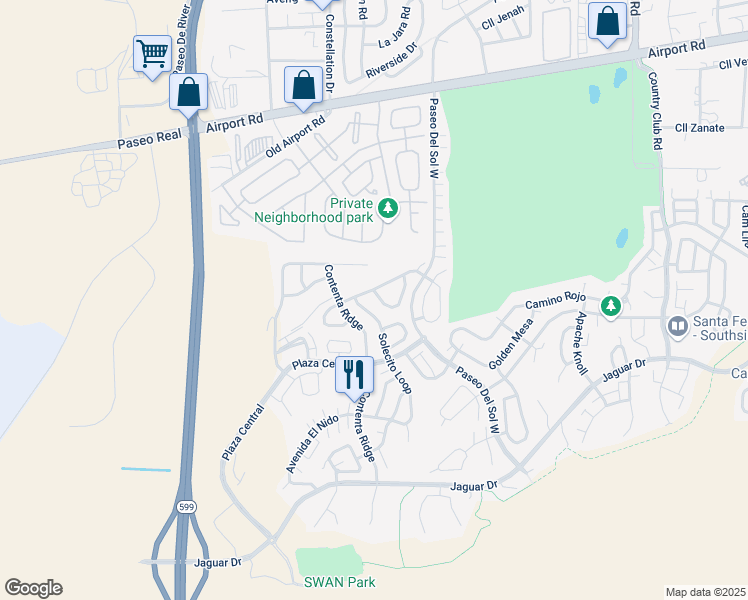 map of restaurants, bars, coffee shops, grocery stores, and more near 4153 Colores Del Sol in Santa Fe