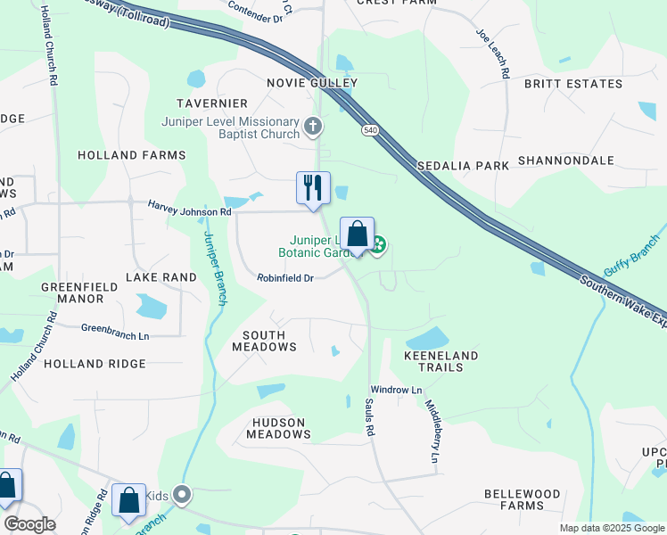 map of restaurants, bars, coffee shops, grocery stores, and more near 9224 Sauls Road in Raleigh