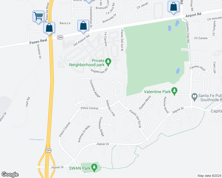 map of restaurants, bars, coffee shops, grocery stores, and more near 4420 Colores Del Sol in Santa Fe