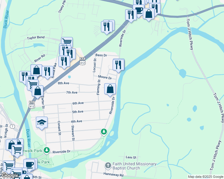 map of restaurants, bars, coffee shops, grocery stores, and more near 101 Rinks Circle in Columbia