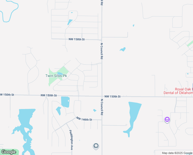 map of restaurants, bars, coffee shops, grocery stores, and more near 15101-16499 North Council Road in Edmond