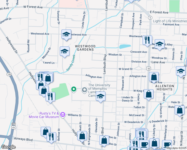 map of restaurants, bars, coffee shops, grocery stores, and more near 527 Arlington Avenue in Jackson