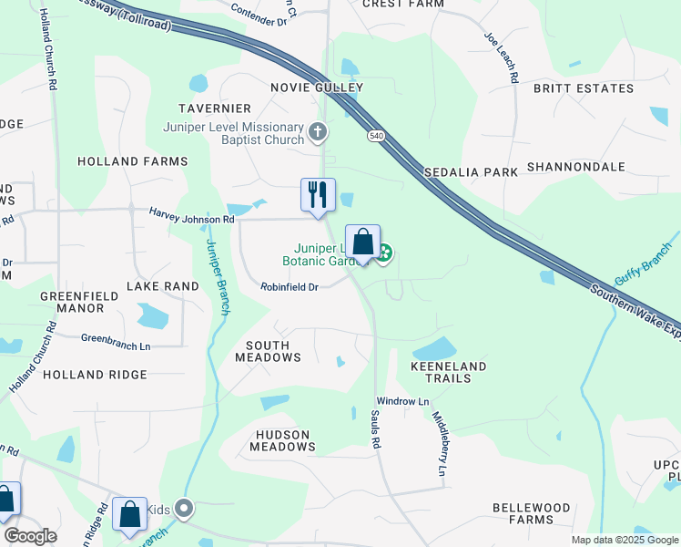 map of restaurants, bars, coffee shops, grocery stores, and more near 9224 Sauls Road in Raleigh
