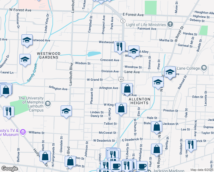 map of restaurants, bars, coffee shops, grocery stores, and more near 143 Arlington Avenue in Jackson