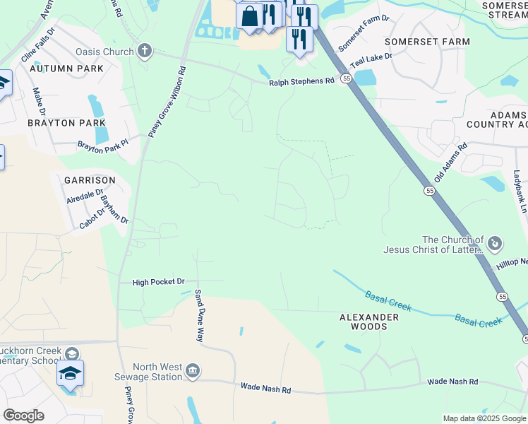 map of restaurants, bars, coffee shops, grocery stores, and more near 303 Mystwood Hollow Circle in Holly Springs