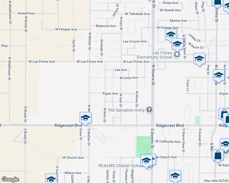 map of restaurants, bars, coffee shops, grocery stores, and more near 1108 Argus Avenue in Ridgecrest