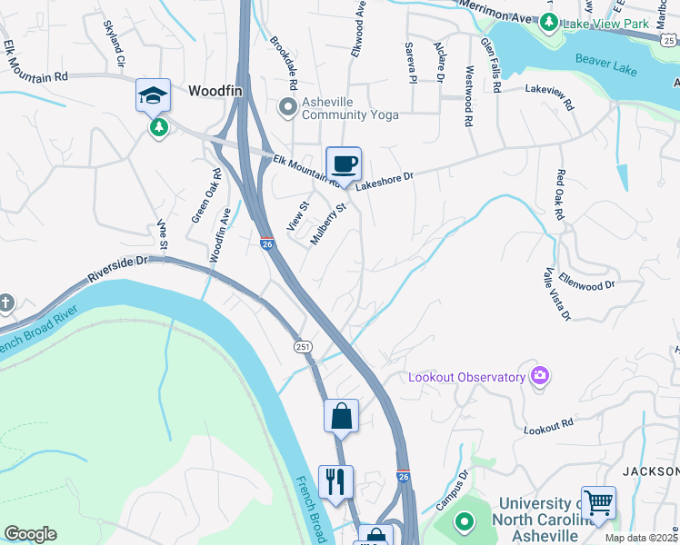 map of restaurants, bars, coffee shops, grocery stores, and more near 14 Norman Austin Dr in Asheville