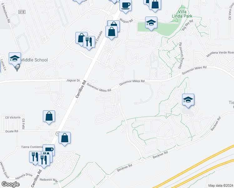 map of restaurants, bars, coffee shops, grocery stores, and more near 4604 Rail Runner Road in Santa Fe