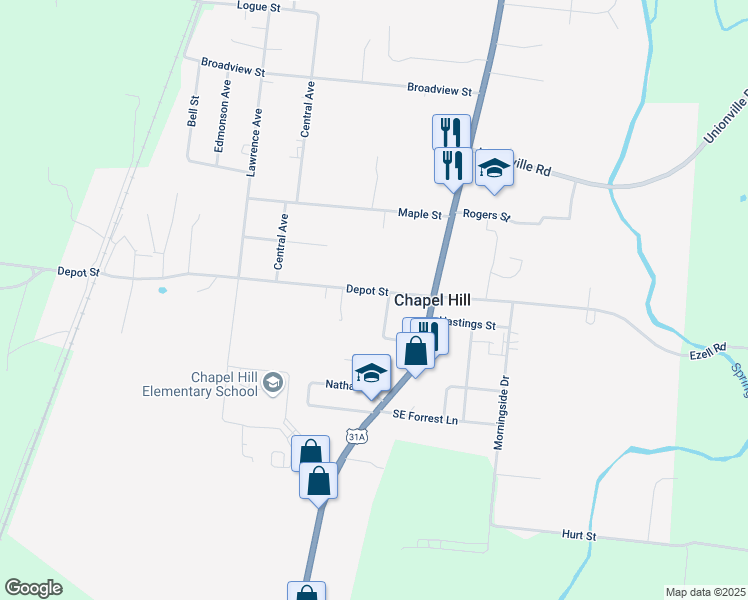 map of restaurants, bars, coffee shops, grocery stores, and more near 201 Depot Street in Chapel Hill