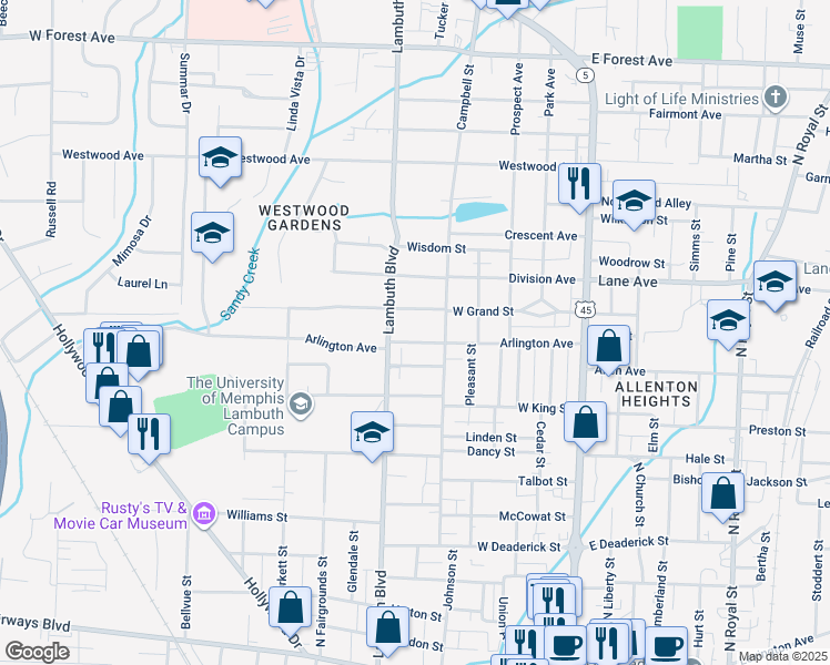map of restaurants, bars, coffee shops, grocery stores, and more near 425 Arlington Avenue in Jackson