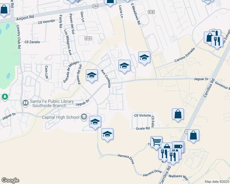 map of restaurants, bars, coffee shops, grocery stores, and more near 4464 Calle Turquesa in Santa Fe