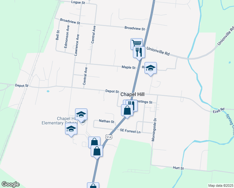 map of restaurants, bars, coffee shops, grocery stores, and more near 201 Depot Street in Chapel Hill