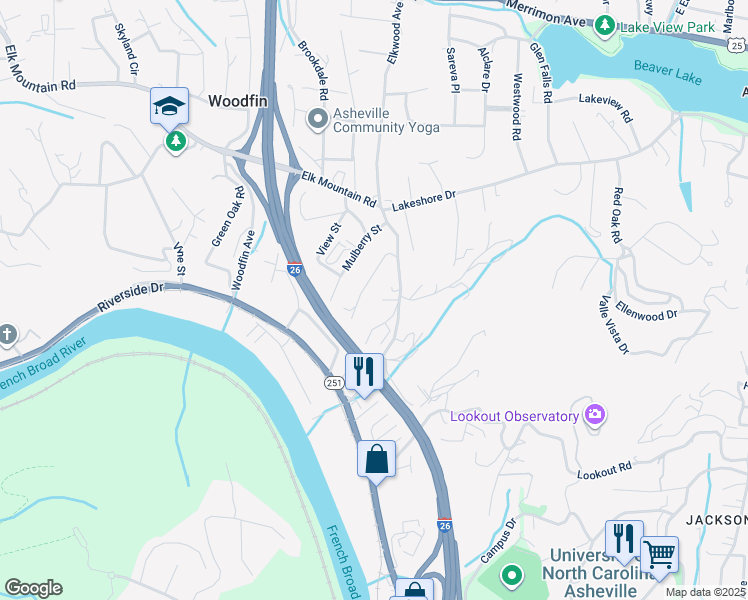 map of restaurants, bars, coffee shops, grocery stores, and more near 14 Norman Austin Dr in Asheville