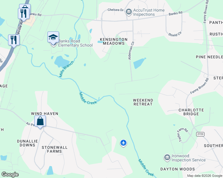 map of restaurants, bars, coffee shops, grocery stores, and more near 1423 Alderman Circle in Raleigh