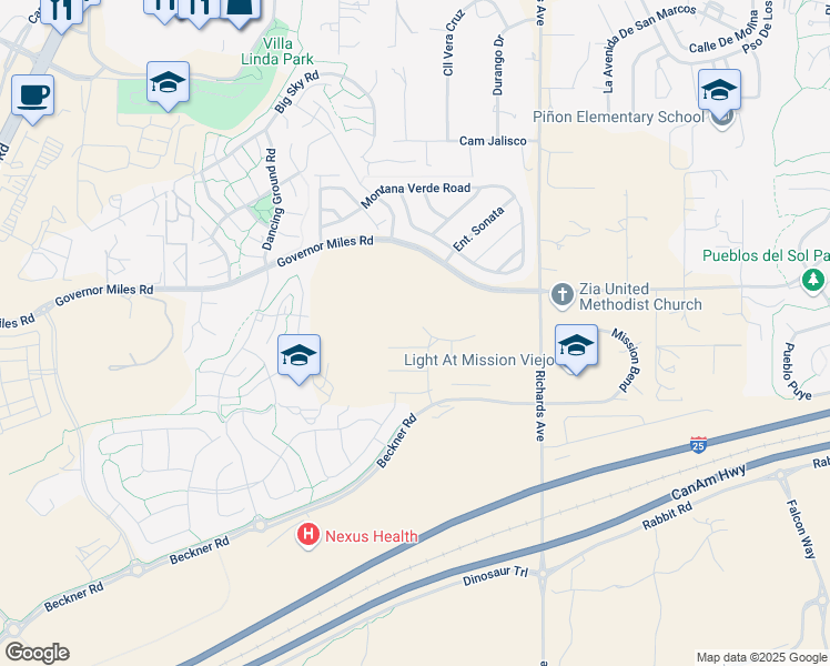 map of restaurants, bars, coffee shops, grocery stores, and more near 3800 Governor Miles Road in Santa Fe