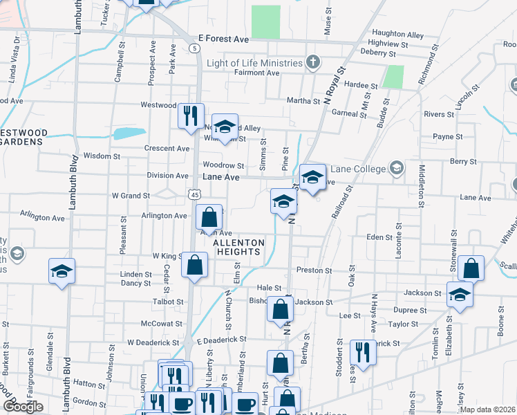 map of restaurants, bars, coffee shops, grocery stores, and more near 179 Allen Avenue in Jackson