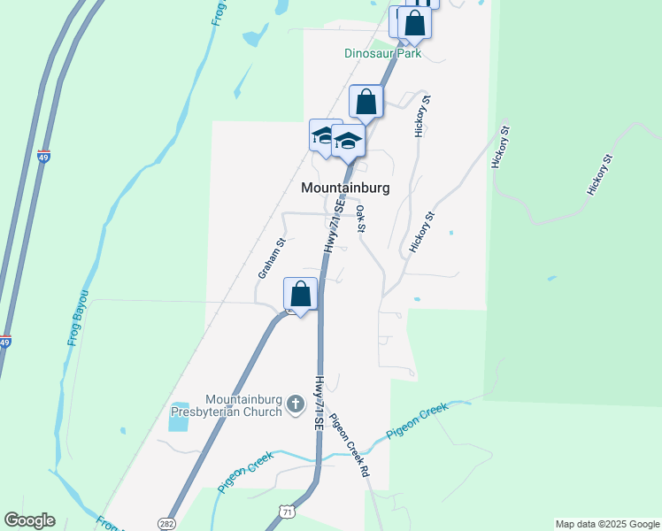 map of restaurants, bars, coffee shops, grocery stores, and more near 628 U.S. 71 in Mountainburg