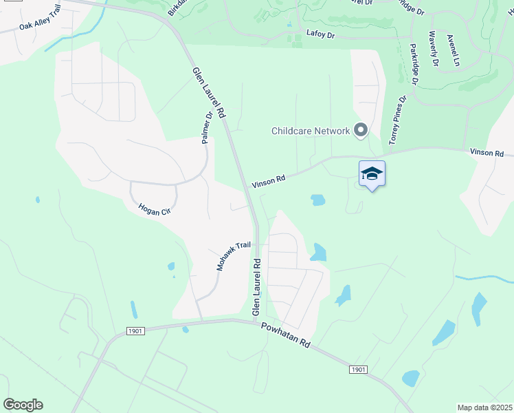 map of restaurants, bars, coffee shops, grocery stores, and more near 407 Glen Laurel Road in Clayton