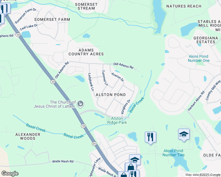 map of restaurants, bars, coffee shops, grocery stores, and more near 2550 Perthshire Lane in Fuquay Varina