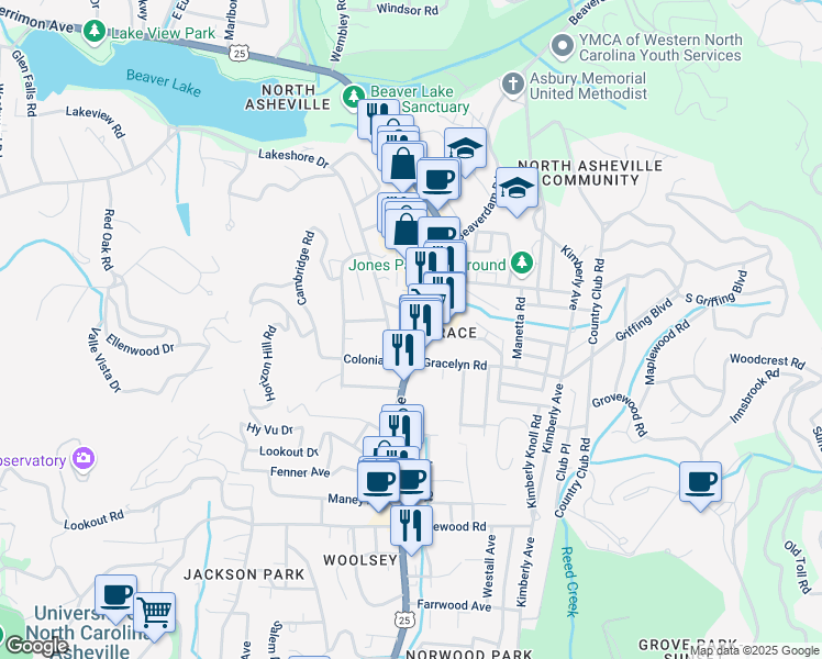 map of restaurants, bars, coffee shops, grocery stores, and more near 812 U.S. 25 in Asheville