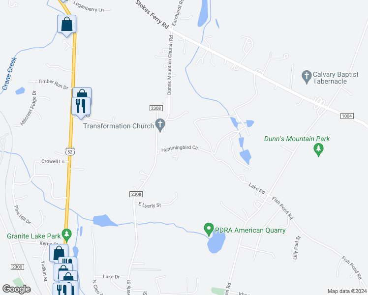 map of restaurants, bars, coffee shops, grocery stores, and more near 373 Hummingbird Circle in Salisbury