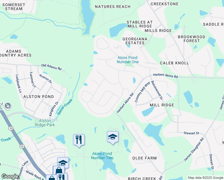 map of restaurants, bars, coffee shops, grocery stores, and more near 268 Ransfield Lane in Fuquay-Varina