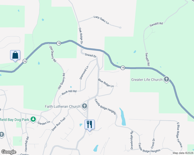 map of restaurants, bars, coffee shops, grocery stores, and more near 204 Snead Drive in Fairfield Bay