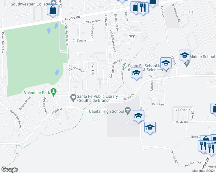 map of restaurants, bars, coffee shops, grocery stores, and more near 6340 Avenida Chamisa in Santa Fe