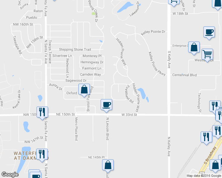 map of restaurants, bars, coffee shops, grocery stores, and more near 2917 Marigold Lane in Edmond