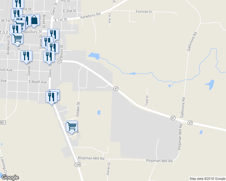 map of restaurants, bars, coffee shops, grocery stores, and more near 572 Bombay Road in Denton